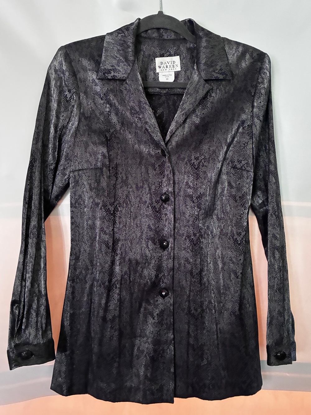 David Warren Black Textured Button-Front Women's Top